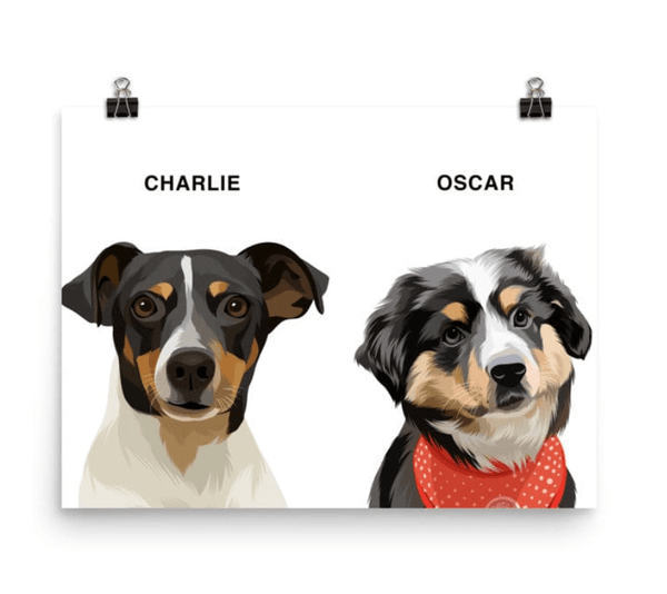Curated Paws Animals & Pet Supplies Custom Pet Portrait (Two Pets) – Poster Only Custom Pet Portrait Illustration Dog Cat Animal Drawing Artwork
