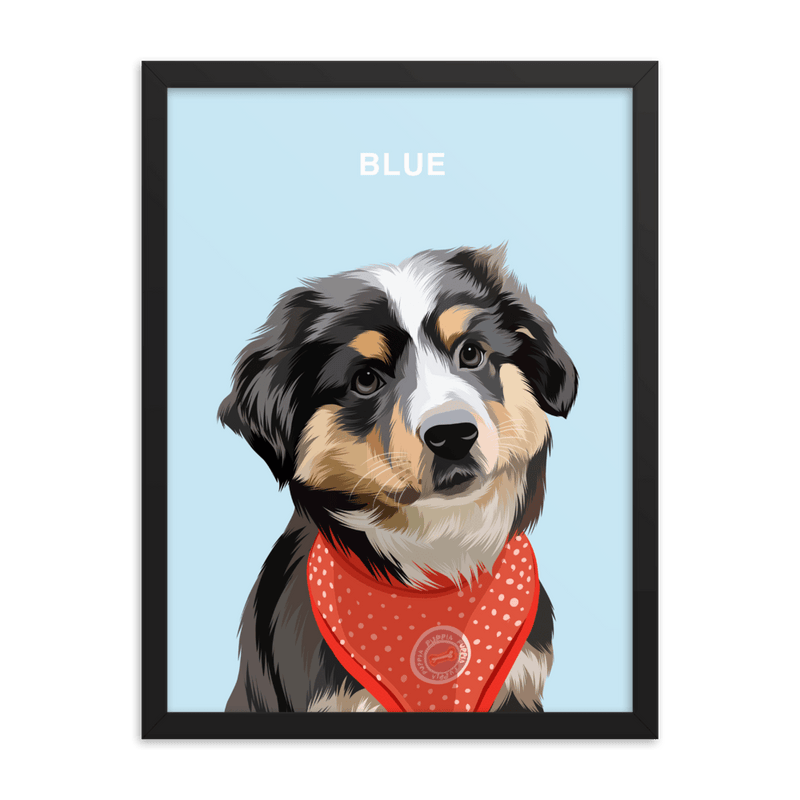 Curated Paws Black / 8×10 / Blue Custom Pet Portrait – Framed Custom Pet Portrait Illustration Dog Cat Animal Drawing Artwork