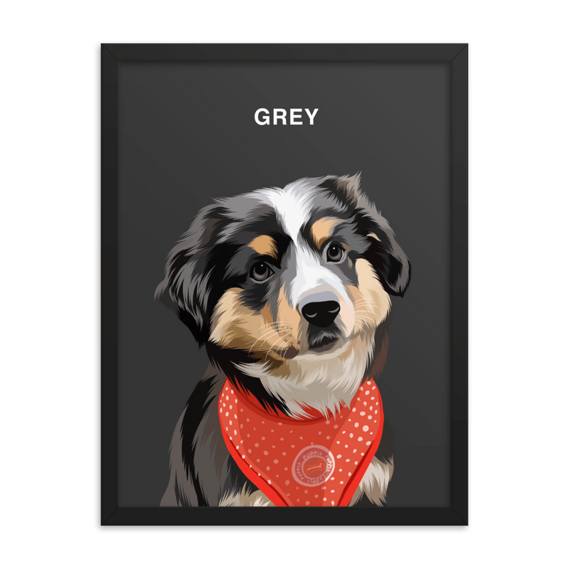 Curated Paws Black / 8×10 / Grey Custom Pet Portrait – Framed Custom Pet Portrait Illustration Dog Cat Animal Drawing Artwork