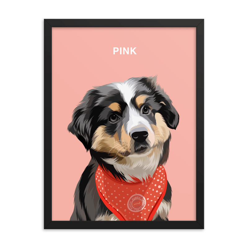 Curated Paws Black / 8×10 / Pink Custom Pet Portrait – Framed Custom Pet Portrait Illustration Dog Cat Animal Drawing Artwork
