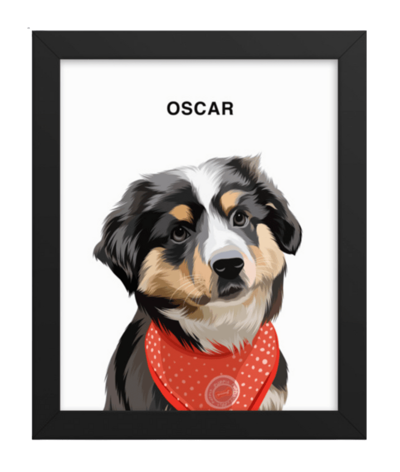 Curated Paws Custom Pet Portrait – Framed Custom Pet Portrait Illustration Dog Cat Animal Drawing Artwork