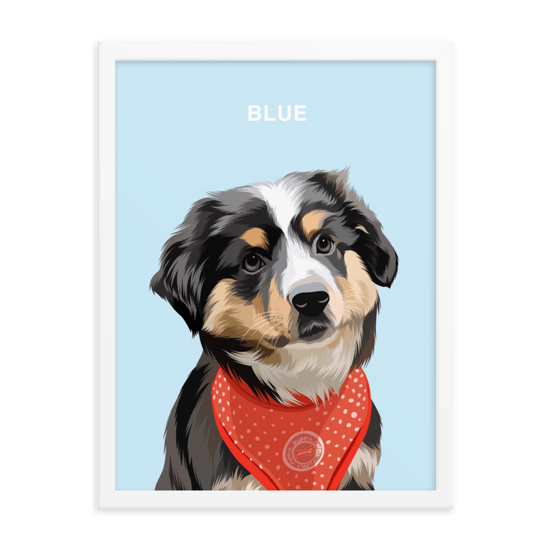 Curated Paws White / 8×10 / Blue Custom Pet Portrait – Framed Custom Pet Portrait Illustration Dog Cat Animal Drawing Artwork