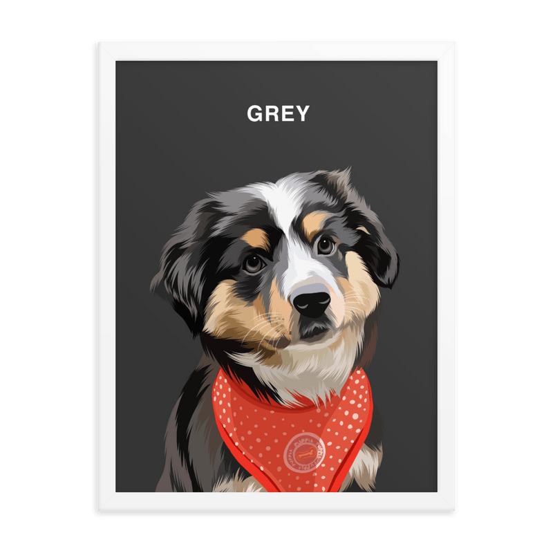 Curated Paws White / 8×10 / Grey Custom Pet Portrait – Framed Custom Pet Portrait Illustration Dog Cat Animal Drawing Artwork