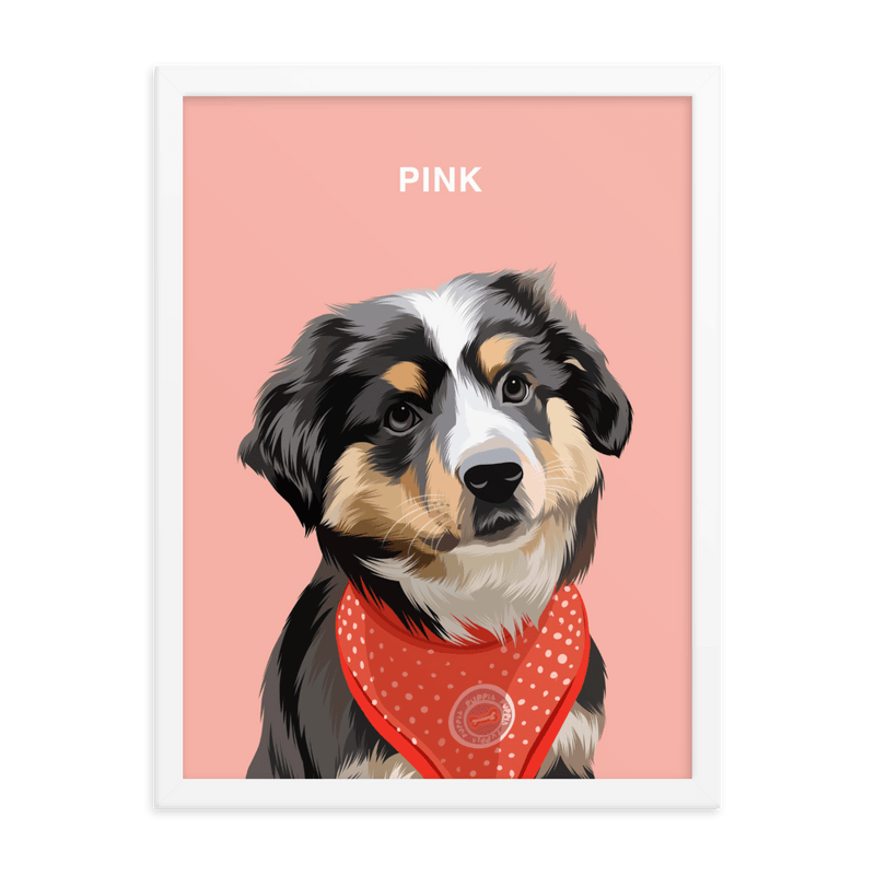 Curated Paws White / 8×10 / Pink Custom Pet Portrait – Framed Custom Pet Portrait Illustration Dog Cat Animal Drawing Artwork